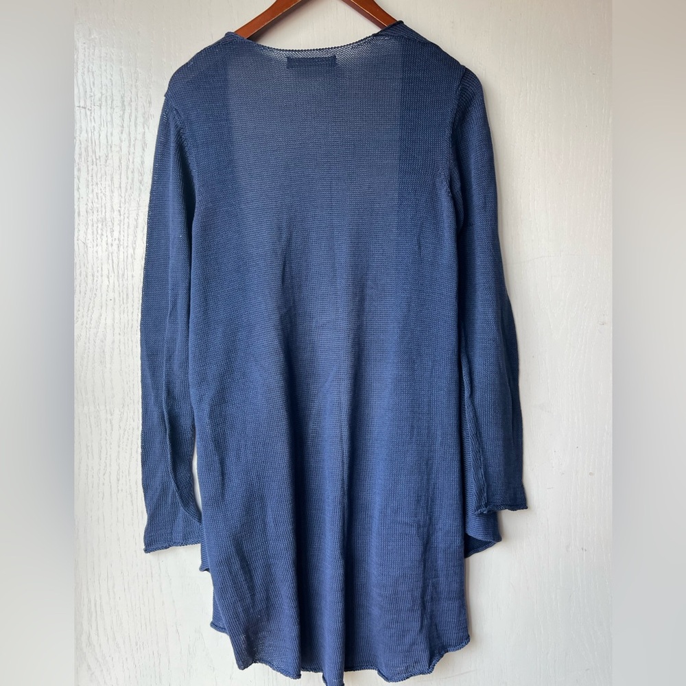 Peruvian Connection Open Front Long Cardigan Blue… - image 3